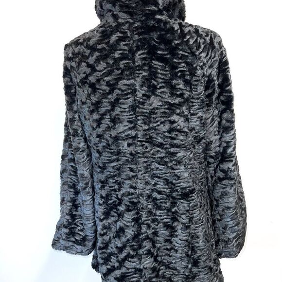 Eliza J Black Chic Faux Fur Snap Teddy Jacket Coat Floral Lined Womens Sz S - Picture 6 of 9